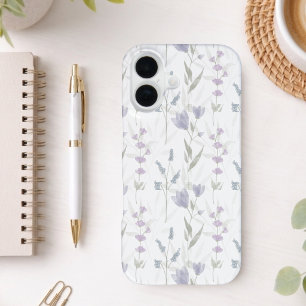 Funda Para iPhone 16 Flor silvestre acuarela púrpura azul