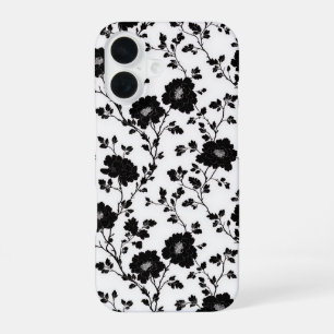Funda Para iPhone 16 Flor Toile Vintage en monocromo negro de la natura