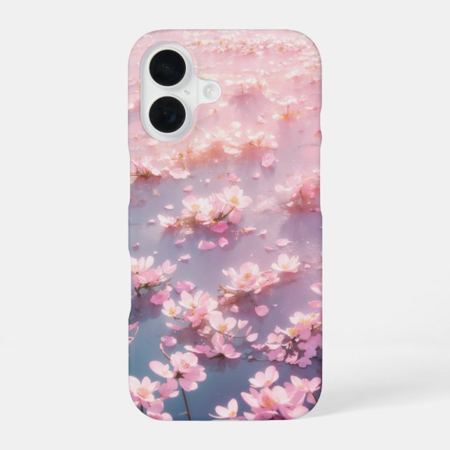 Funda Para iPhone 16 Floraciones etéreas rosas flotando en el agua (Reverso )
