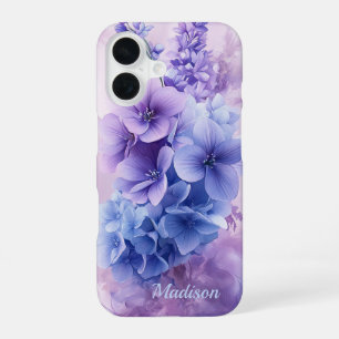 Funda para iPhone 16 Floral Azul y Púrpura Elegant