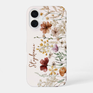 Funda Para iPhone 16 Floral Bonito de Flor Silvestre Acuarela Monograma