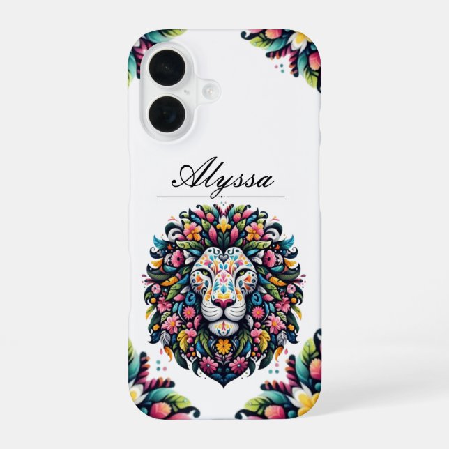Funda Para iPhone 16 Floral Lion Silhouette (Reverso )