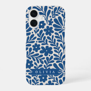 Funda Para iPhone 16 Floral Nórdico Personalizado Azul Folclórico
