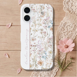 Funda Para iPhone 16 Floral Personalizado Acuarela Blanca 