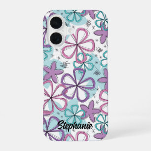 Funda Para iPhone 16 Floral Scribble - Flores con Estrellas y Marcas
