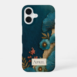 Funda Para iPhone 16 Floral Teal y Dorado sobre Teal Oscuro