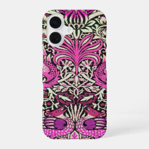 Funda Para iPhone 16 FLORALES,PAVOS REALES Y DRAGONES Rosa Púrpura Blan