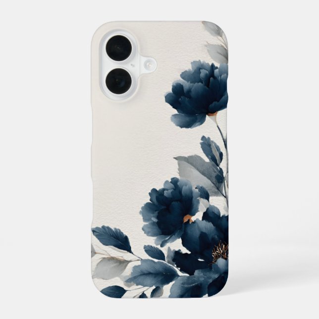 Funda Para iPhone 16 Flores Azul Marino  (Reverso )