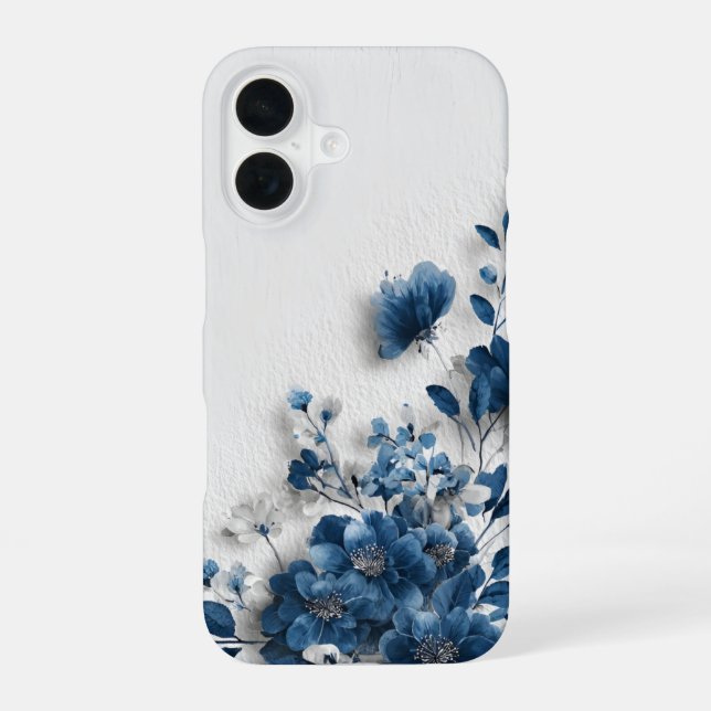 Funda Para iPhone 16 Flores Azul Oscuro  (Reverso )