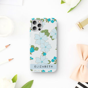 Funda Para iPhone 16 Flores Azules, Patrón De Flores, Tu Nombre