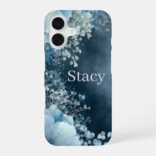 Funda Para iPhone 16 Flores Azules y Nubes  (Reverso )