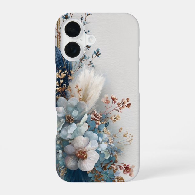 Funda Para iPhone 16 Flores Boho Azules  (Reverso )