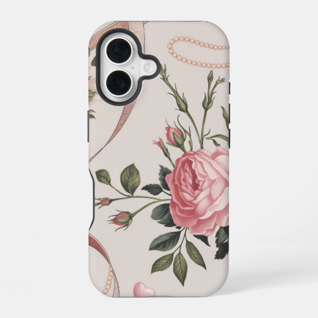 Funda Para iPhone 16 Flores Coquette Pattern Tones silenciados (Reverso )