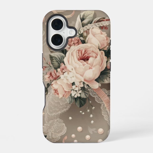 Funda Para iPhone 16 Flores Coquette Pattern Tones silenciados (Reverso )