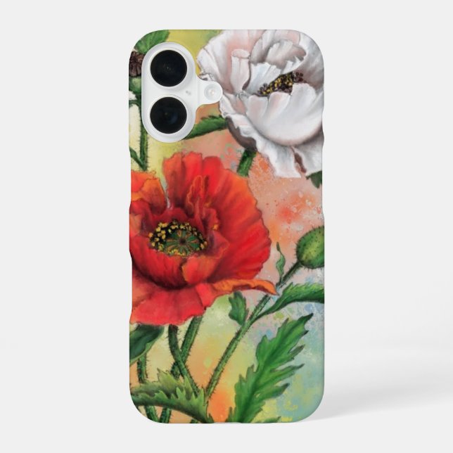 Funda Para iPhone 16 Flores de amapola rojas blancas (Reverso )