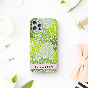 Funda Para iPhone 16 Flores de Dalia Verdes, Patrón Floral, Tu Nombre