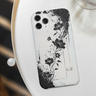 Funda Para iPhone 16 Flores de Grunge Abstractas Monograma Blanco Negro