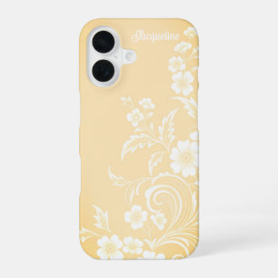Funda Para iPhone 16 Flores delicadas de melocotón y blancas