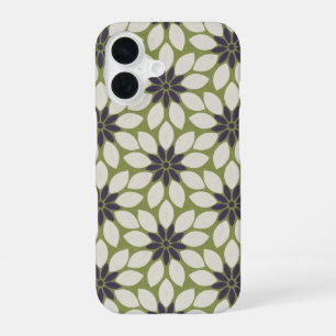 Funda Para iPhone 16 Flores en baldosas de impresión en bloque azul cre