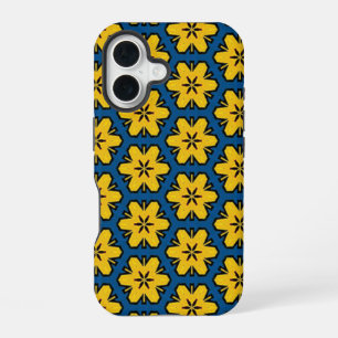 Funda Para iPhone 16 Flores florales geométricas amarillas y azules Nor