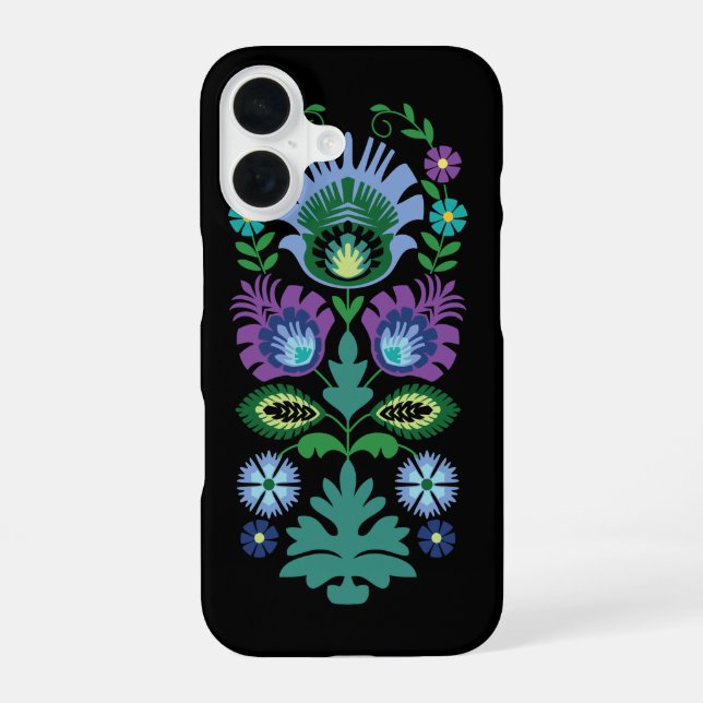 Funda Para iPhone 16 Flores Folclóricas Polacas Azul Claro (Reverso )