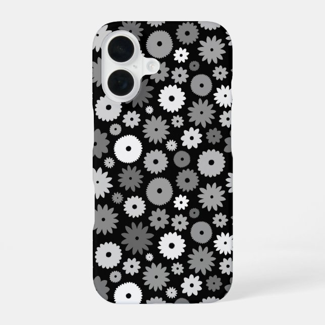 Funda Para iPhone 16 Flores monocromas repiten patrón (Reverso )
