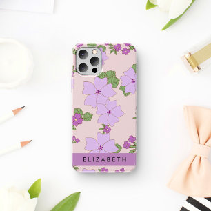 Funda Para iPhone 16 Flores Moradas, Patrón De Flores, Tu Nombre