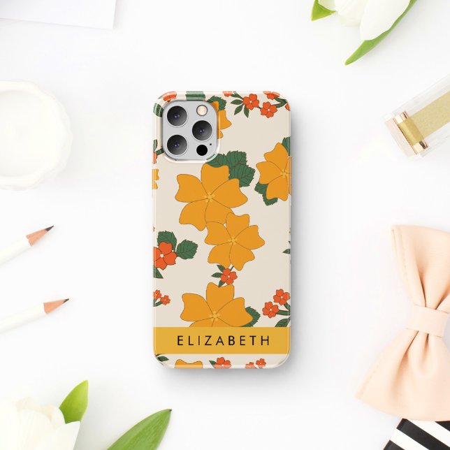 Funda Para iPhone 16 Flores Naranjas, Patrón De Flores, Tu Nombre (Subido por el creador)