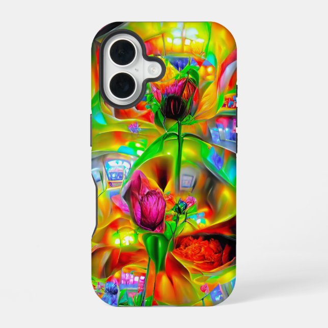 Funda Para iPhone 16 Flores Psicodélicas Abstractas (Reverso )
