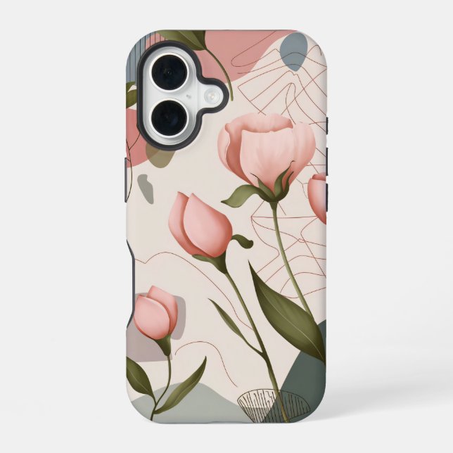 Funda Para iPhone 16 Flores rosadas, patrón boho (Reverso )