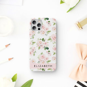 Funda Para iPhone 16 Flores rosadas, rosas, flores de acuarela, tu nomb