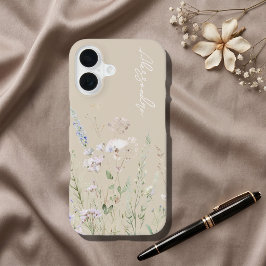 Funda Para iPhone 16 Flores silvestres acuarela boho beige