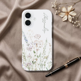 Funda Para iPhone 16 Flores silvestres acuarela boho blancas