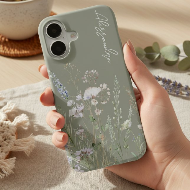 Funda Para iPhone 16 Flores silvestres acuarela boho verde salvia (Subido por el creador)