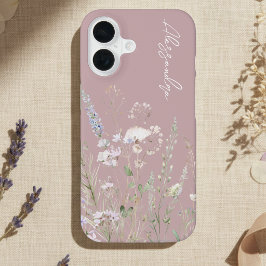 Funda Para iPhone 16 Flores silvestres acuarelas boho rosa rubor