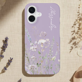 Funda Para iPhone 16 Flores silvestres de acuarela lavanda
