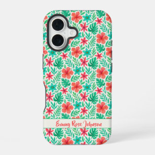 Funda Para iPhone 16 Flores Tropicales Veraniegas Acuarela Pintadas a M