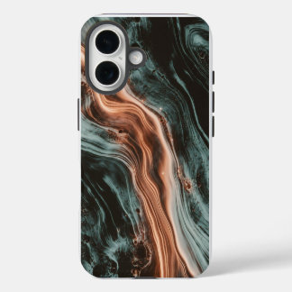 Funda Para iPhone 16 Flujo de mármol de cobre y azul teal