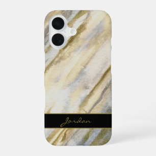 Funda Para iPhone 16 Flujos acuáticos en azul gris y oro con nombre