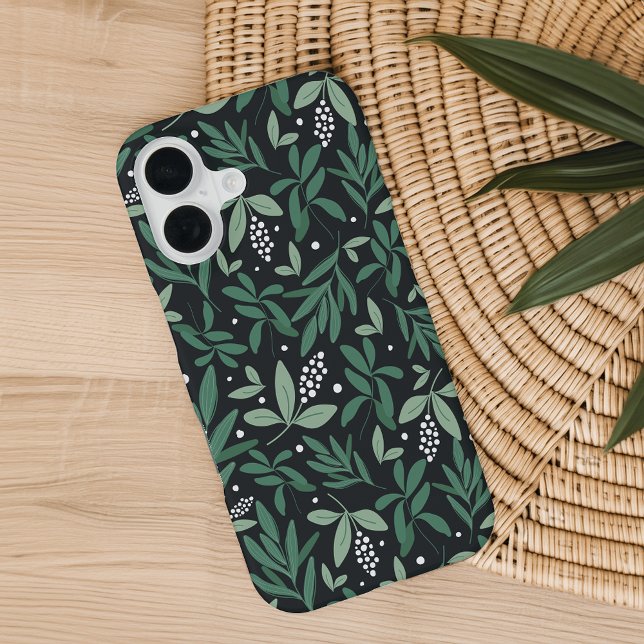 Funda Para iPhone 16 Foliage de helecho verde y patrón de cereza blanca (Subido por el creador)