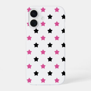 Funda Para iPhone 16 Fondo blanco del patrón negro rosado de las estrel