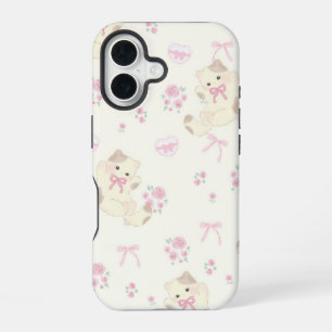 Funda Para iPhone 16 Fondo de pantalla con lazo de gatito adorable