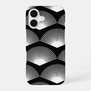 Funda Para iPhone 16 Fondo negro del patrón de ventilador blanco del Ar