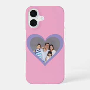 Funda Para iPhone 16 Fondo rosa de corazón morado de la foto de tu fami
