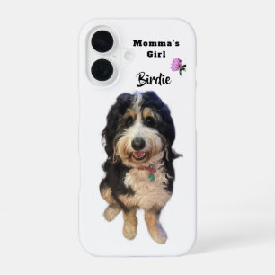 Funda Para iPhone 16 Foto caprichosa de perro Bernedoodle Chica de mamá