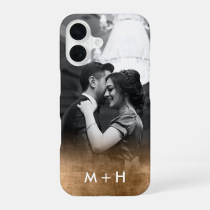 Funda Para iPhone 16 Foto con Ómbre Dorado y Monograma Personalizado