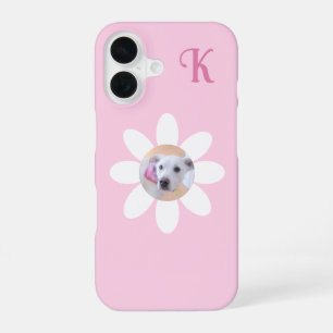 Funda Para iPhone 16 Foto de cachorro de perro lindo flor rosa inicial