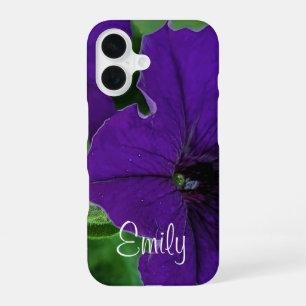 Funda Para iPhone 16 Foto de Flor Morada Oscura Viva con Nombre Elegant