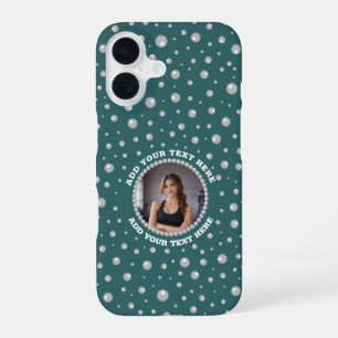 Funda Para iPhone 16 Foto personalizada con círculo de perlas sobre fon