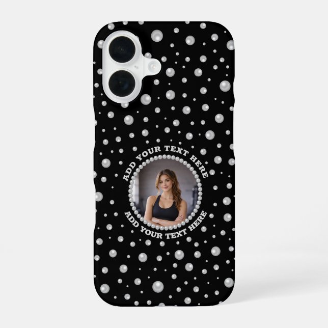 Funda Para iPhone 16 Foto personalizada con círculo de perlas sobre neg (Reverso )